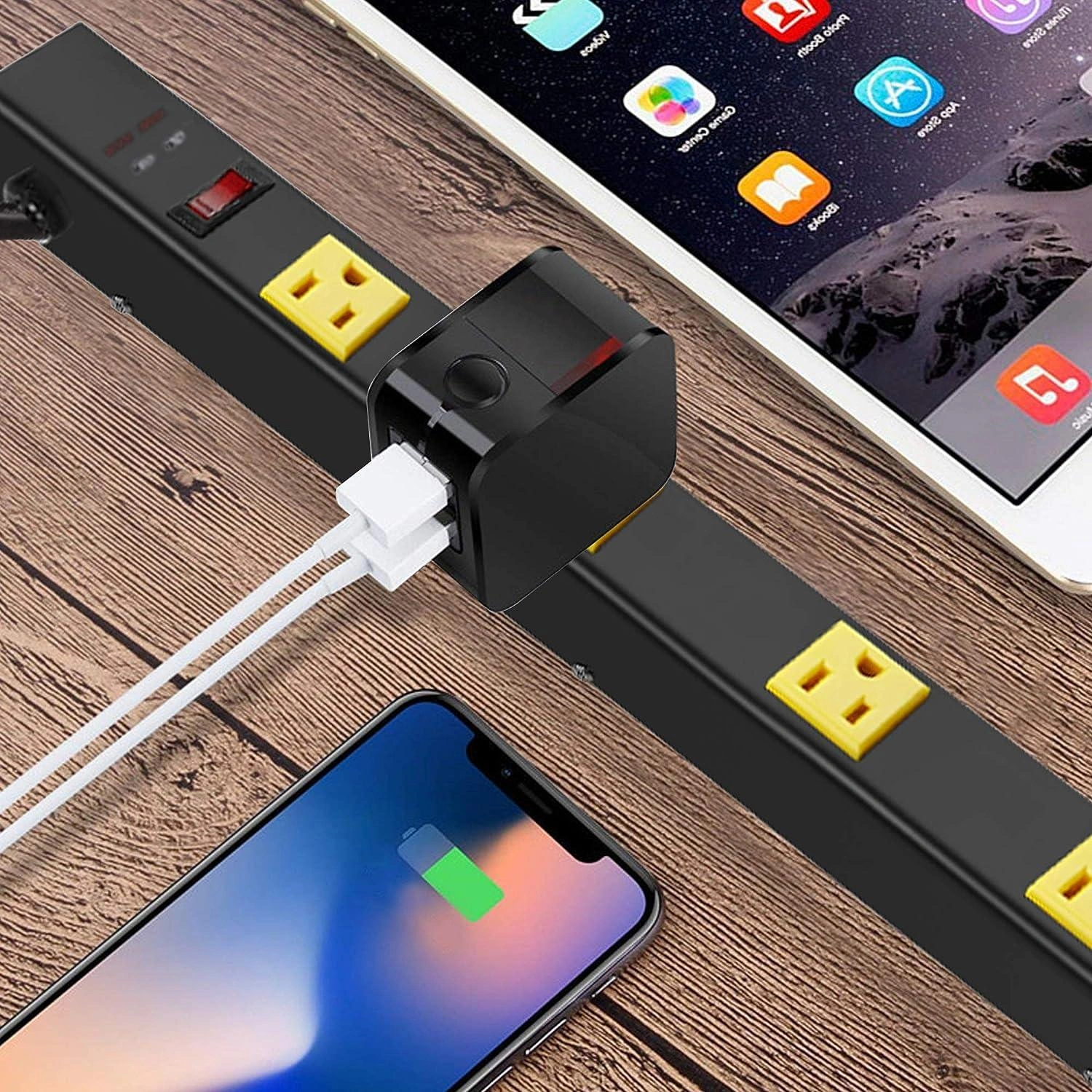 Heavy-Duty Power Strip - 10 Outlet Surge Protector, Wall Mount, Black.